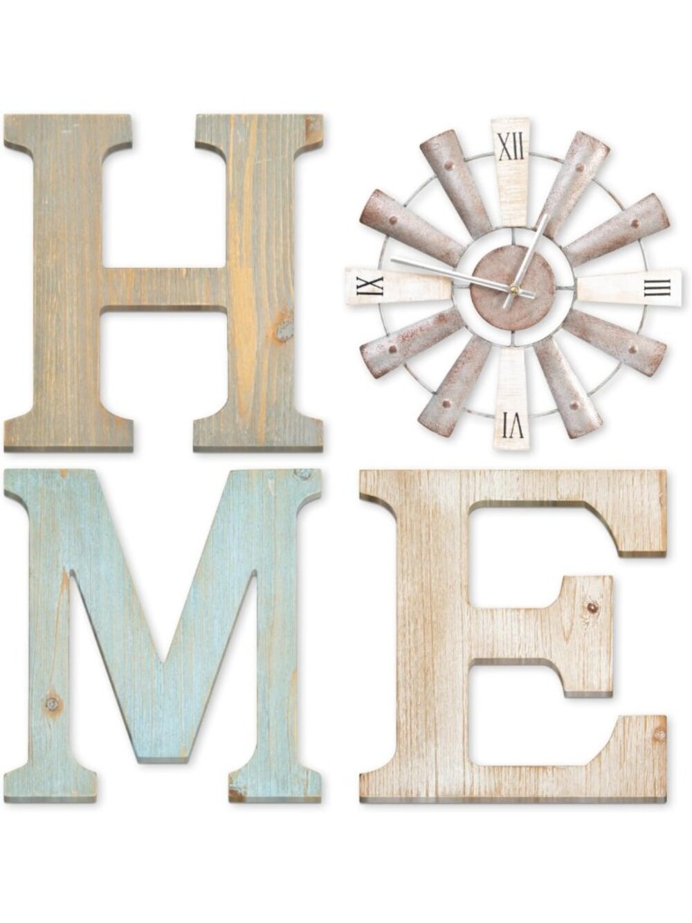 Rustic Farmhouse Wall Decor with Windmill Clock & Letters for Living Room